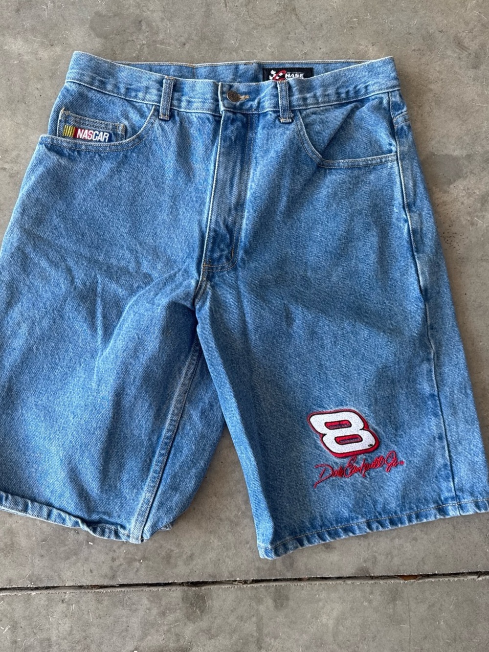 Nascar Men’s Denim Shorts with Embroidered No. 8 Detail - Blue
